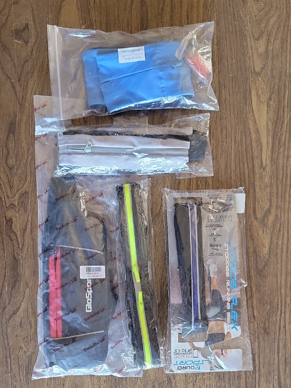 Assortment of 5 different running belts